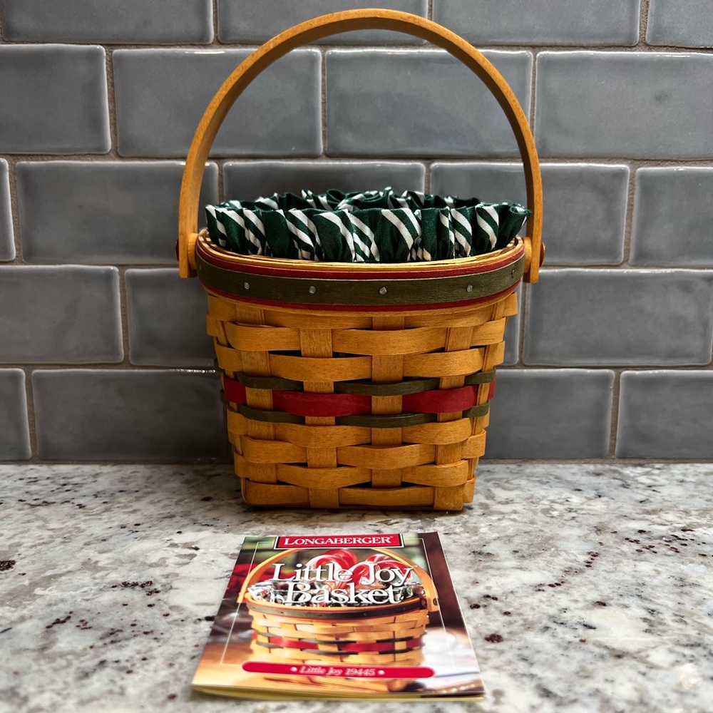 Longaberger 1999 Little Joy Basket with Green Stripe Liner